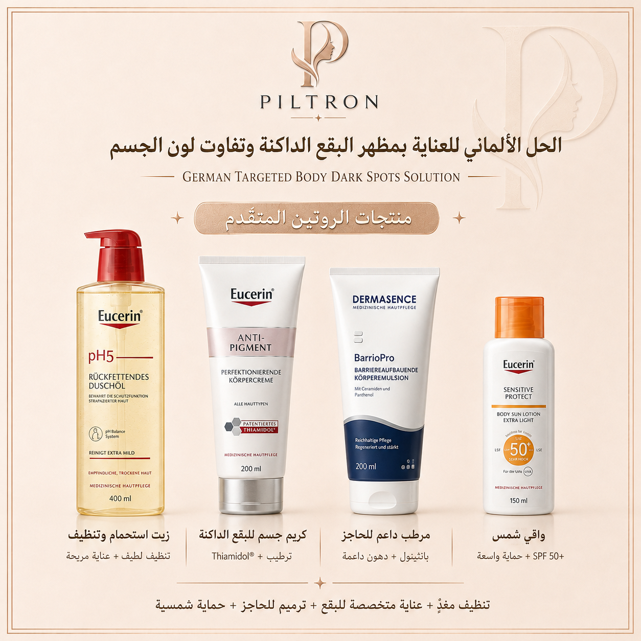 الحل الألماني للعناية بمظهر البقع الداكنة وتفاوت لون الجسم | German Targeted Body Dark Spots Solution